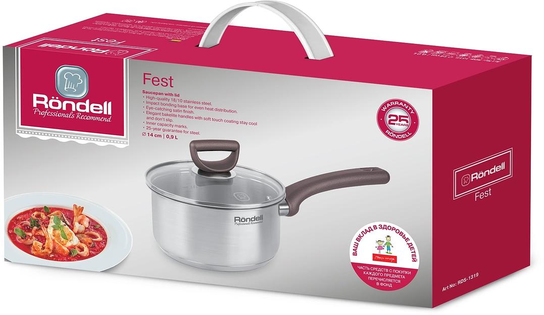 Ковш Rondell Fest RDS-1319 0.9л. d=14см (с крышкой) стальной фото 6