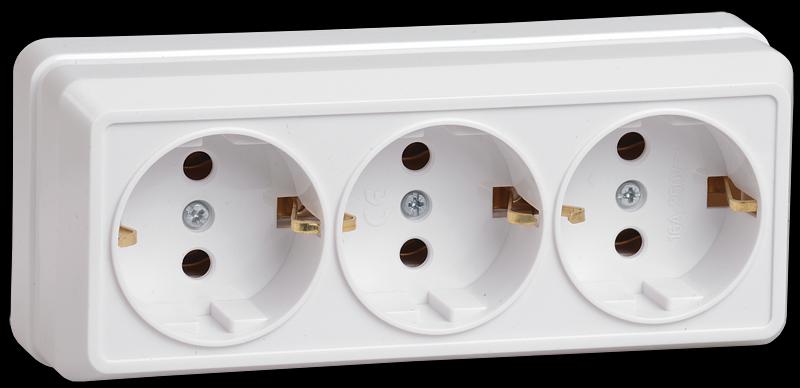 Розетка тройная с заземлением 16А белая фото 1