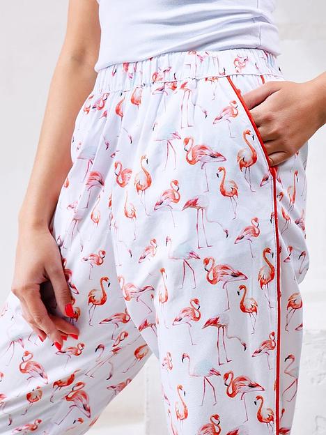 Брюки женские домашние с фламинго белые, Опт фото 2
