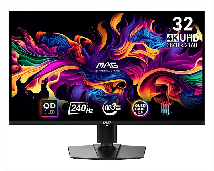 Монитор MSI MAG 321UPX QD-OLED 31,5" 16:9 UHD(3840x2160) QD-OLED Flat,True Black 400, 0.03ms(GTG), 1,5M:1, HDR Brightness 1000nits, 2xHDMI, DP, Type-C, Tilt,Swivel,Height,Pivot,VESA,240Hz,Black,1y w-ty фото 1