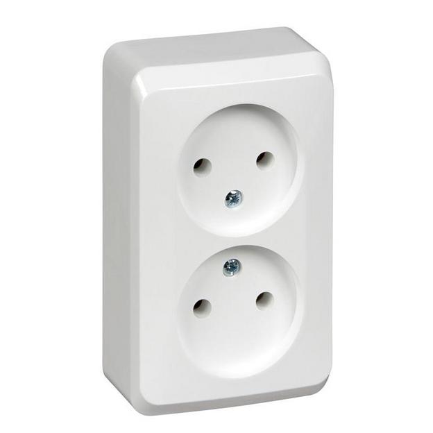 Systeme electric PA16-005B ЭТЮД О/У двойная РОЗЕТКА без заземления без шторок 16А 250B, БЕЛЫЙ, Россия фото 1