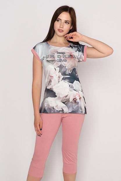 Комплект женский Style Magro «Анжелика», футболка+бриджи, пудровый, опт фото 3