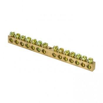 EKF sn0-63-14 Шина PEN "ноль-земля" (6х9мм) 14 отверстий латунь крепеж по центру EKF PROxima фото 1