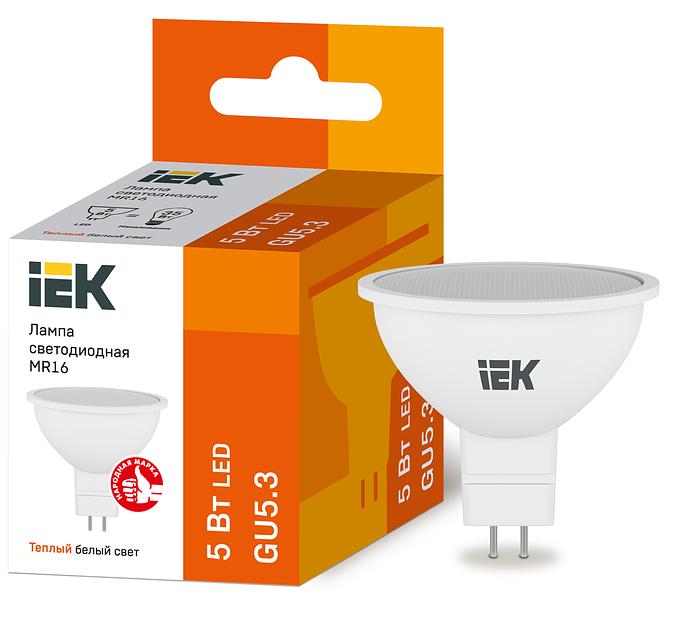 Iek LLE-MR16-5-230-30-GU5 Лампа светодиодная ECO MR16 софит 5Вт 230В 3000К GU5.3 IEK фото 1