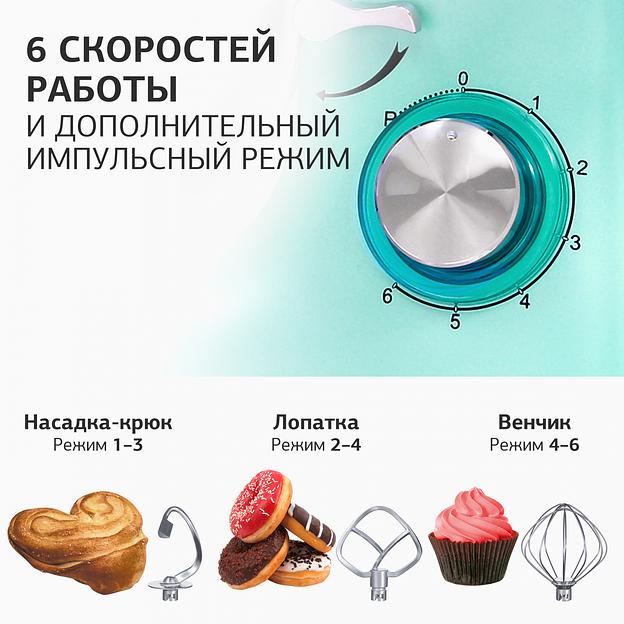 Миксер планетарный Starwind SPM7169 1600Вт бирюзовый фото 8