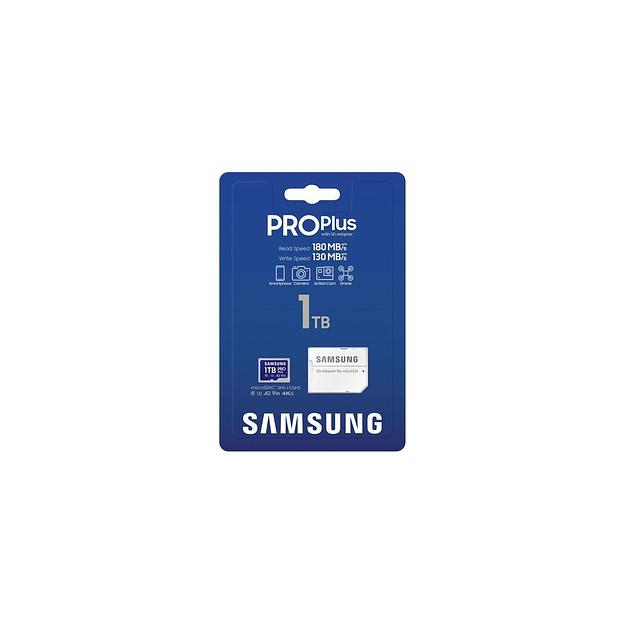 Карта памяти microSDXC UHS-I U3 Samsung Pro PLUS 1024 ГБ, 180 МБ/с, Class 10, MB-MD1T0SA, 1 шт., переходник SD фото 1
