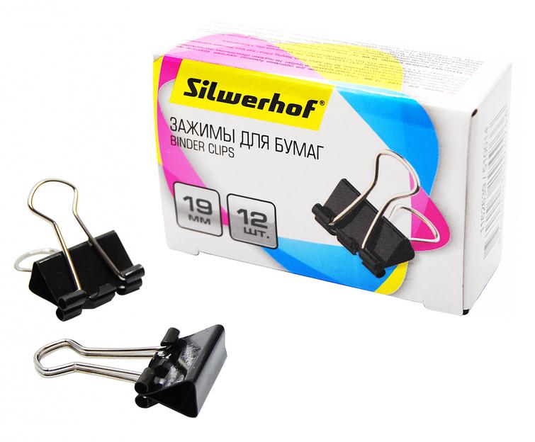 Зажимы Silwerhof 510014 сталь 19мм черный (упак.:12шт) картонная коробка фото 1
