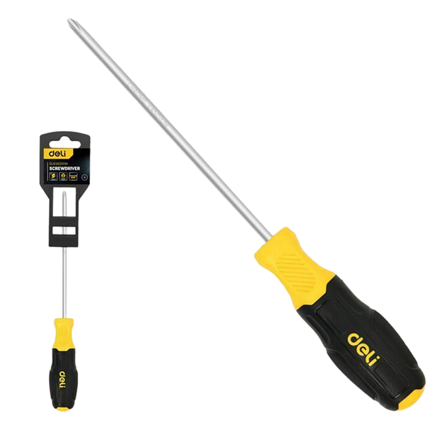 Крестовая отвертка Deli DL638200N PH3x200мм сталь Cr-V, двухкомпонентная прорезиненная рукоять фото 1