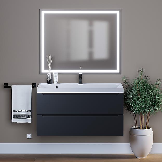 Тумба с раковиной для ванной Uperwood Tanos 100 см, подвесная, матовая, черная фото 4