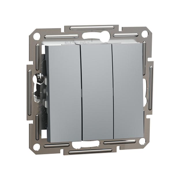 Выключатель трехклавишный SE EPH2100162 Asfora 10AX мех.винтовой сталь фото 1