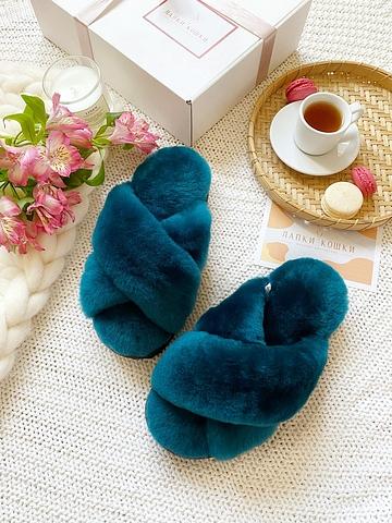 Меховые женские тапочки с перекрестными шлейками фото 9