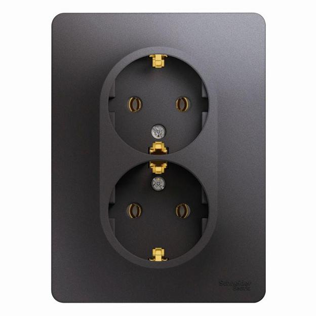Розетка 2-м СП Glossa 16А IP20 250В с заземл. в сборе графит SE GSL001324 фото 1