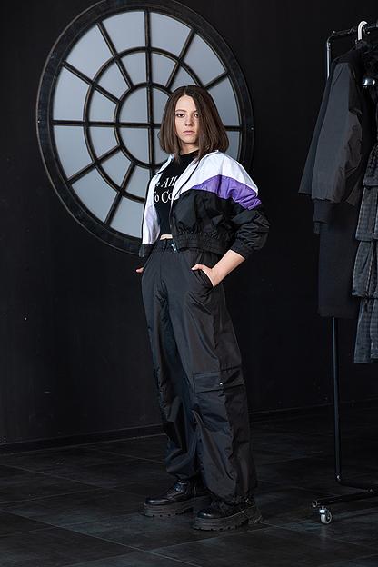 Укороченная куртка-ветровка колор-блок ОПТ фото 6