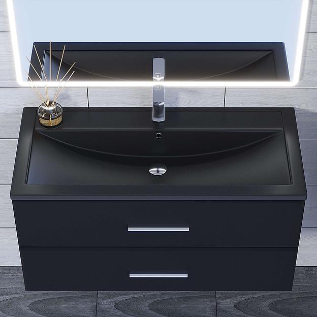 Раковина кварцевая для ванной Uperwood Foster Quartz 100 см, черная матовая, космос фото 2