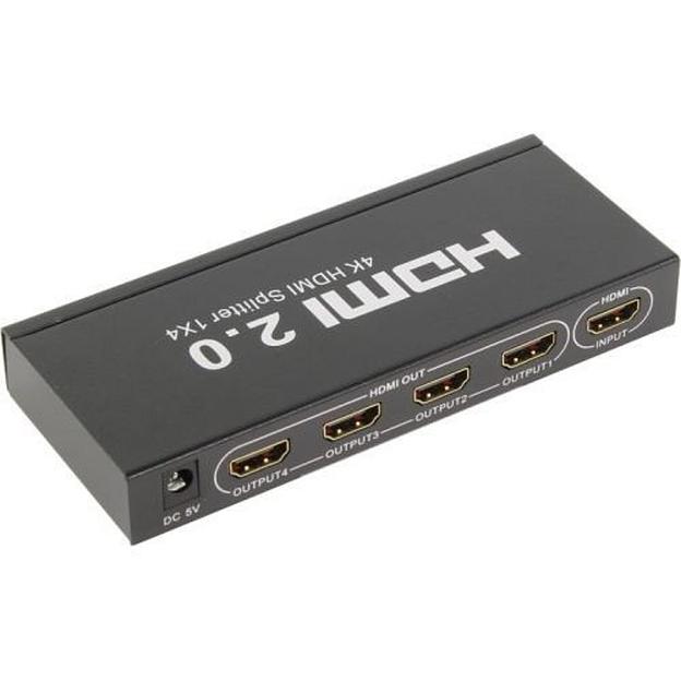 ORIENT HSP0104HL-2.0, HDMI 4K Splitter 1->4, HDMI 2.0/3D, UHDTV 4K/ 60Hz (3840x2160)/HDTV1080p, HDCP2.2, внешний БП 5В/2.0А, метал.корпус (30680) фото 1