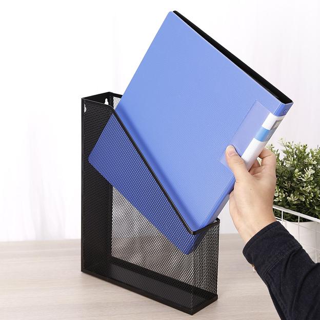 Лоток вертикальный Deli E9186 для бумаг 250х73х316мм черный металл сетка фото 6