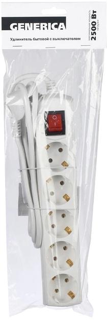 Iek WYP10-10-05-07-ZK-G Удлинитель У05В с выключателем 5 мест 2P+PE/7м 3х1мм2 10А/250В GENERICA фото 2