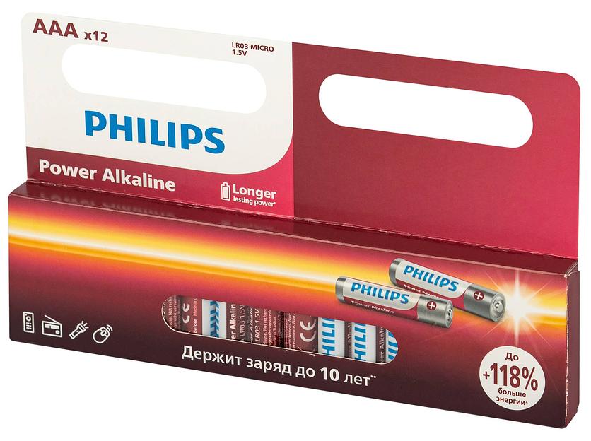 Батарейки Philips LR03P12W/51 ААА алкалиновые 1,5v 12 шт. LR03-12BL Power (12/240/39360). Грузить кратно 12. фото 1