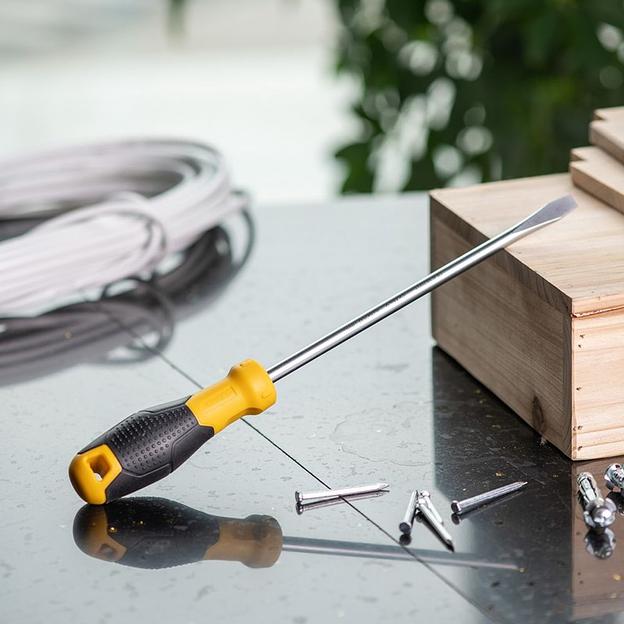 Шлицевая отвертка Deli DL6382001 8х200мм Материал: CR-V. Двухкомпонентная ручка. Хромированная. фото 5