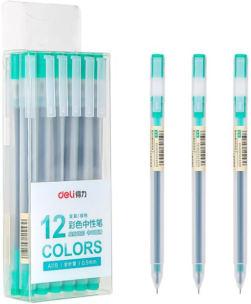 Ручка гелев. Deli A119-GN прозрачный зел. черн. линия 0.5мм фото 1