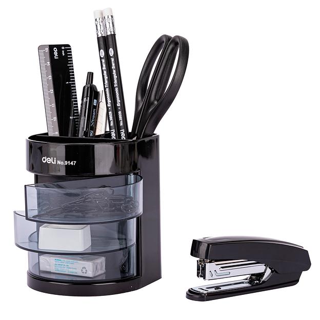 Настольный набор Deli E38253 (12 предметов) пластик черный фото 2