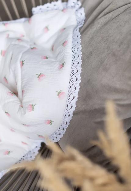 Плед для новорожденных муслиновый одеяло в кроватку, белый\розовый, пион фото 2