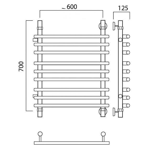 Полотенцесушитель водяной Роснерж Нео 1 L106011 70x60 с боковым подключением 600 групповой фото 2