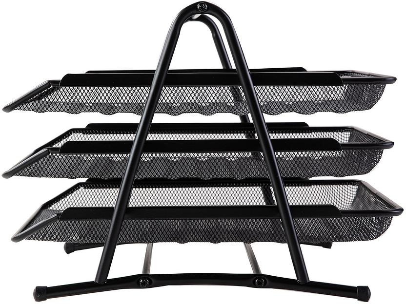 Лоток горизонтальный Deli E9181 для бумаг 350х278х275мм черный металл сетка фото 4