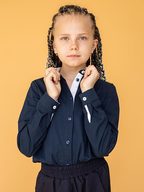 Рубашка с длинным рукавом школьная на девочку KristiKlo синяя с белым ОПТ фото 5