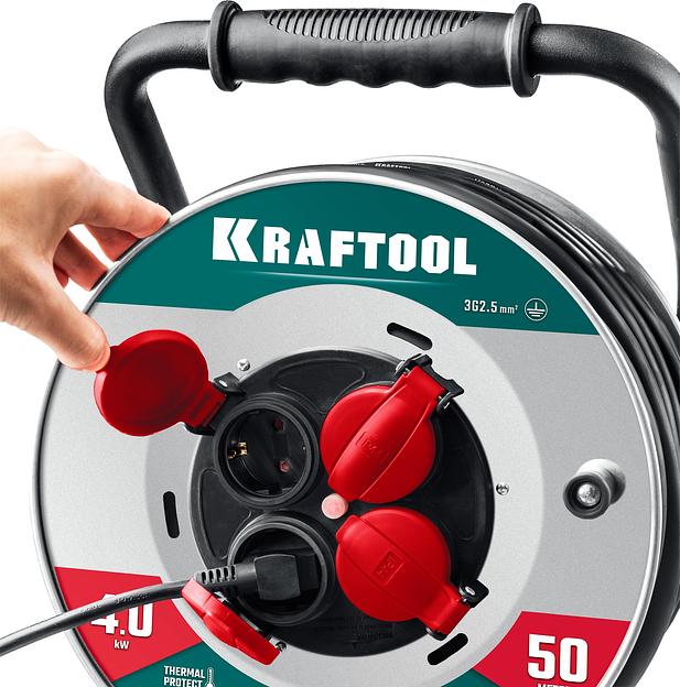 KRAFTOOL HEAVY DUTY 4.0, КГ 3х2.5 50м 4000Вт IP44, силовой удлинитель на стальной катушке (55086-50) фото 3