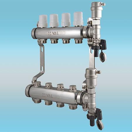 Коллекторная группа VALTEC нерж, со встр. термост. в сборе, 1х4 выход Евроконус ø 3/4 фото 1