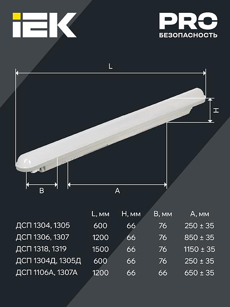 LIGHTING Светильник аварийный ДСП 1306А 36Вт 1ч 4000К IP65 1200мм серый пластик IEK фото 4