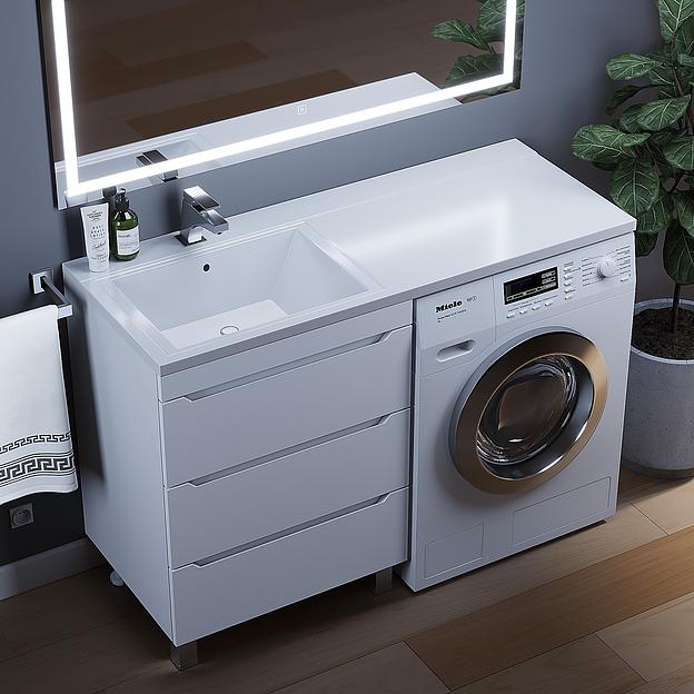 Тумба под стиральную машину Uperwood Tanos 60 см, напольная, белая, 3 ящика фото 4