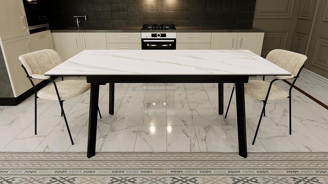 Стол Zeus тип 1, 140(+40)x90 см чёрный муар, керамика белый мрамор фото 2