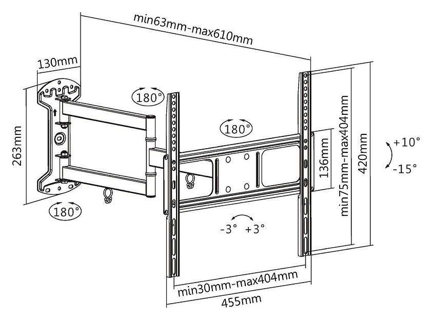 Кронштейн для телевизора Ultramounts UM 906 черный 32"-55" макс.35кг настенный поворотно-выдвижной и наклонный фото 2