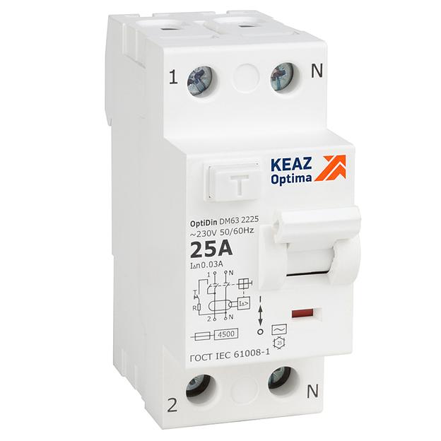ВДТ без защиты от сверхтоков OptiDin DM63-2225-AC-4,5-УХЛ4 (2P, 25, 30mA) фото 1