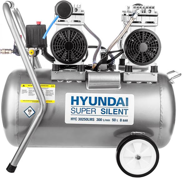 Компрессор поршневой Hyundai HYC 30250LMS безмасляный 300л/мин 50л 2000Вт серебристый/черный фото 4