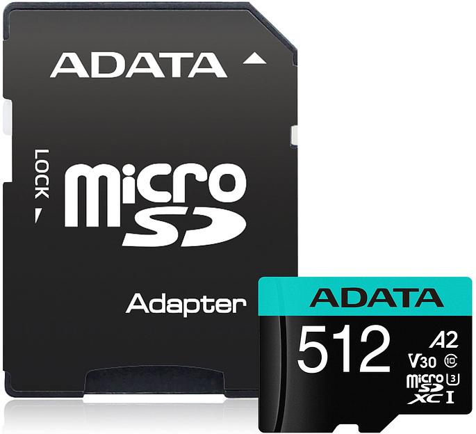 Флеш карта microSDHC 512Gb Class10 A-Data AUSDX512GUI3V30SA2-RA1 + adapter фото 2