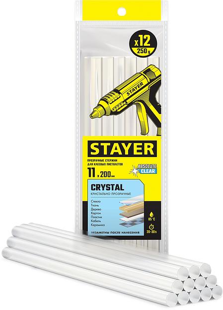 STAYER Cristal, 11 х 200 мм, 12 шт, прозрачные, универсальные клеевые стержни Professional (0682-12) фото 1
