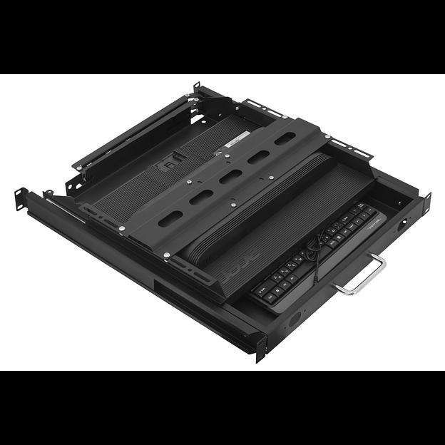 Полка выдвижная с монитором 19" и клавиатурой в шкафы глубиной 1200мм (глубина полки 950мм), цвет черный фото 3