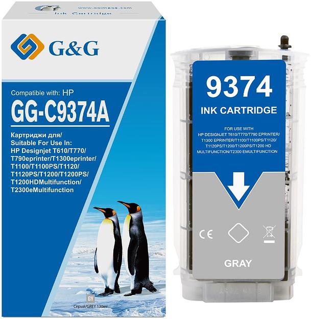 Картридж струйный G&G GG-C9374A серый (130мл) для HP Designjet T610/T770/T790eprinter/T1300eprinter/T1100 фото 1