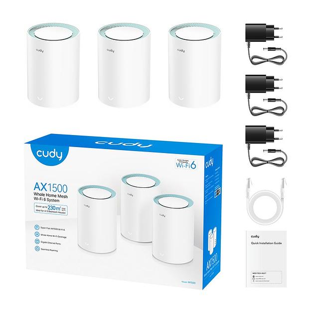 Бесшовный Mesh роутер Cudy M1500 (M1500(3-PACK)) AX1500 10/100/1000BASE-TX (упак.:3шт) фото 2