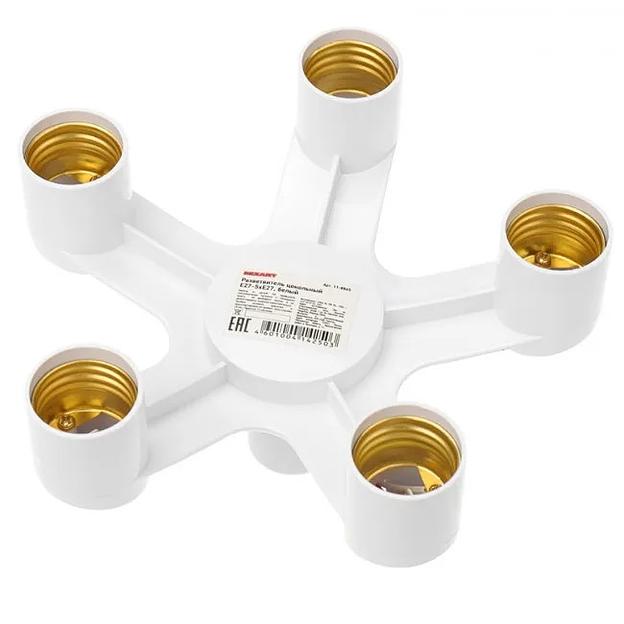 REXANT 11-8865 Разветвитель цокольный Е27-5хЕ27 белый фото 1