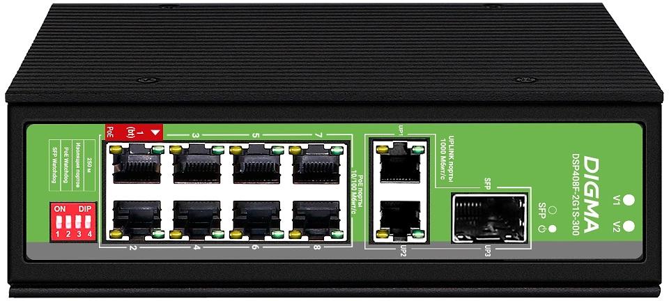 Коммутатор Digma DSP408F-2G1S-300 (L2) 8x100Мбит/с 2x1Гбит/с 1SFP 8PoE 8PoE+ 1PoE++ 300W неуправляемый фото 1