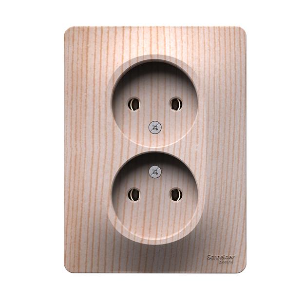 GLOSSA розетка двойная без заземления,16А, в сборе, сосна фото 1