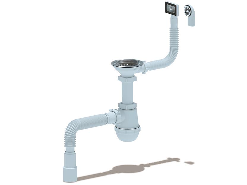 Сифон для мойки АНИ Грот 3 1/2'X40 c гибким пе еливом (круг/прям) стиральной машины с гибкой тр убой 40х40/50 фото 1