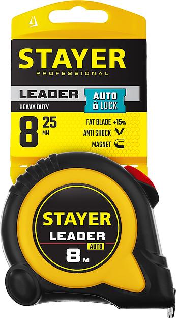 STAYER Leader, 8 м х 25 мм, рулетка с автостопом, Professional (3402-08-25) фото 3