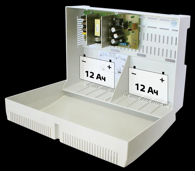 Профессиональные ибп для систем безопасности (105) Бастион СКАТ-2400 (СКАТ ИБП-24/3-2x12) источник питания 24В 2,5А корпус под АКБ 2х12Ач холодный пуск СС ТР (СКАТ-2400) фото 2