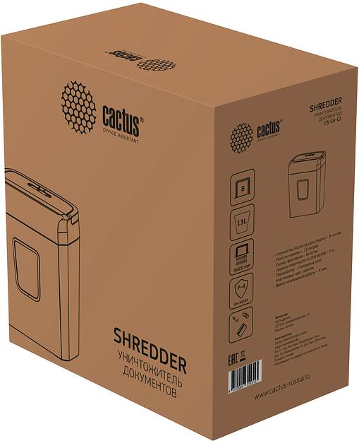 Шредер Cactus CS-SH-C2 черный (секр.P-4) фрагменты 8лист. 13лтр. скрепки скобы пл.карты фото 1