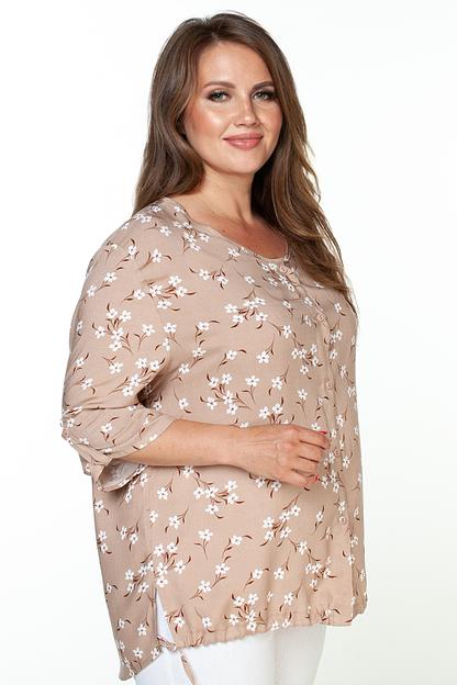 Туника штапель  4117/08/Бежевый, белый  фото 6